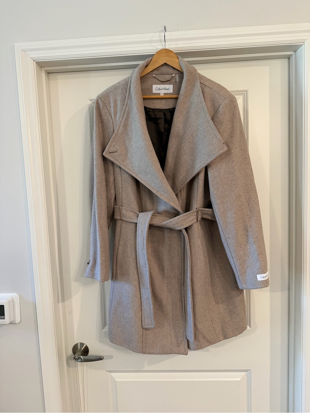 Calvin Klein Taupe Belted Wool-Blend Trench Coat
